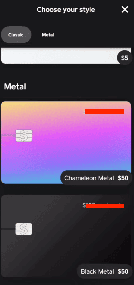 Select the Metal Card Option