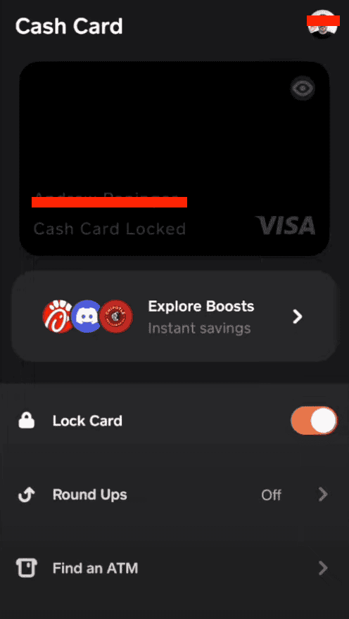 Tap on the Cash Card icon